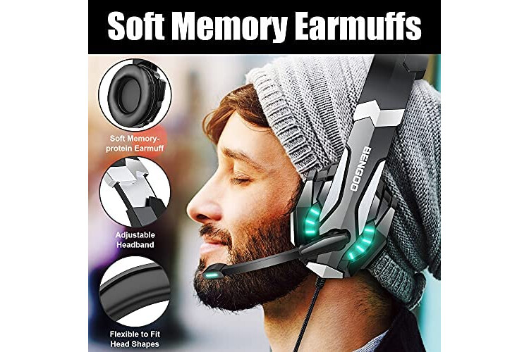  BENGOO Stereo Pro Gaming Headset for PS4, PC, Xbox One  Controller, Noise Cancelling Over Ear Headphones with Mic, LED Light, Bass  Surround, Soft Memory Earmuffs for Laptop Mac Wii Accessory Kits 